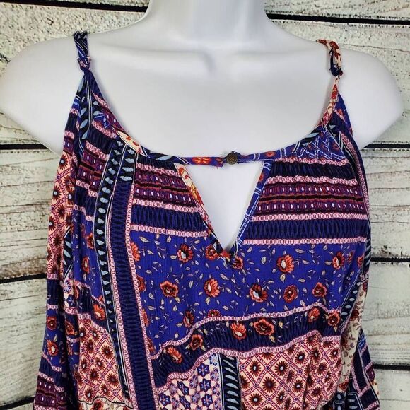 American Eagle Boho Cold Shoulder Patchwork Mini Dress Size S - Picture 2 of 8